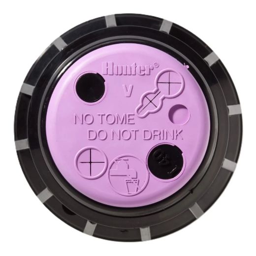 Picture of Hunter I-40 150mm (6") pop-up rotor sprinkler, stainless steel riser with check valve, opposing nozzles and reclaimed water ID logo cap